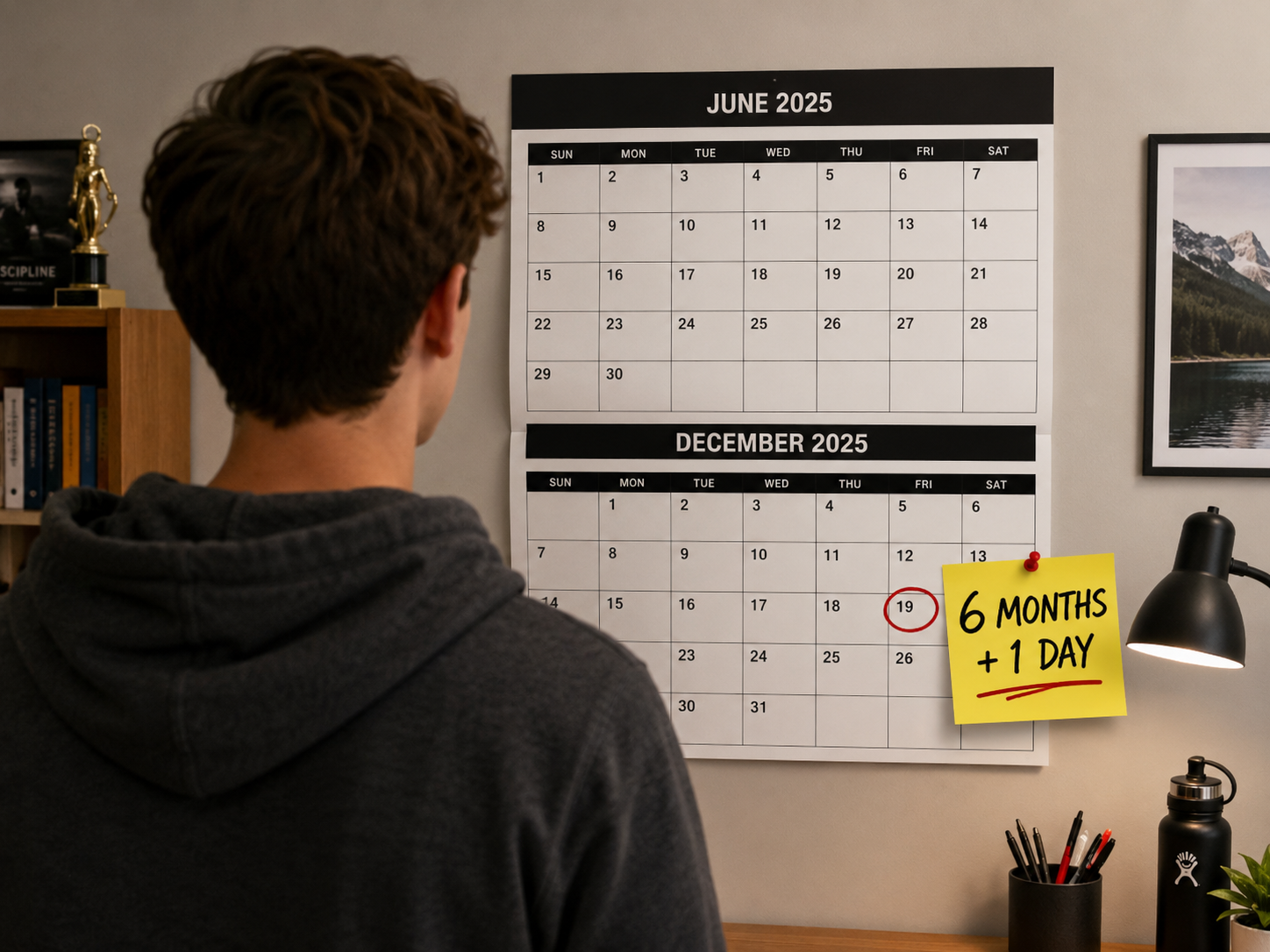 Calendar showing 6-month permit holding period