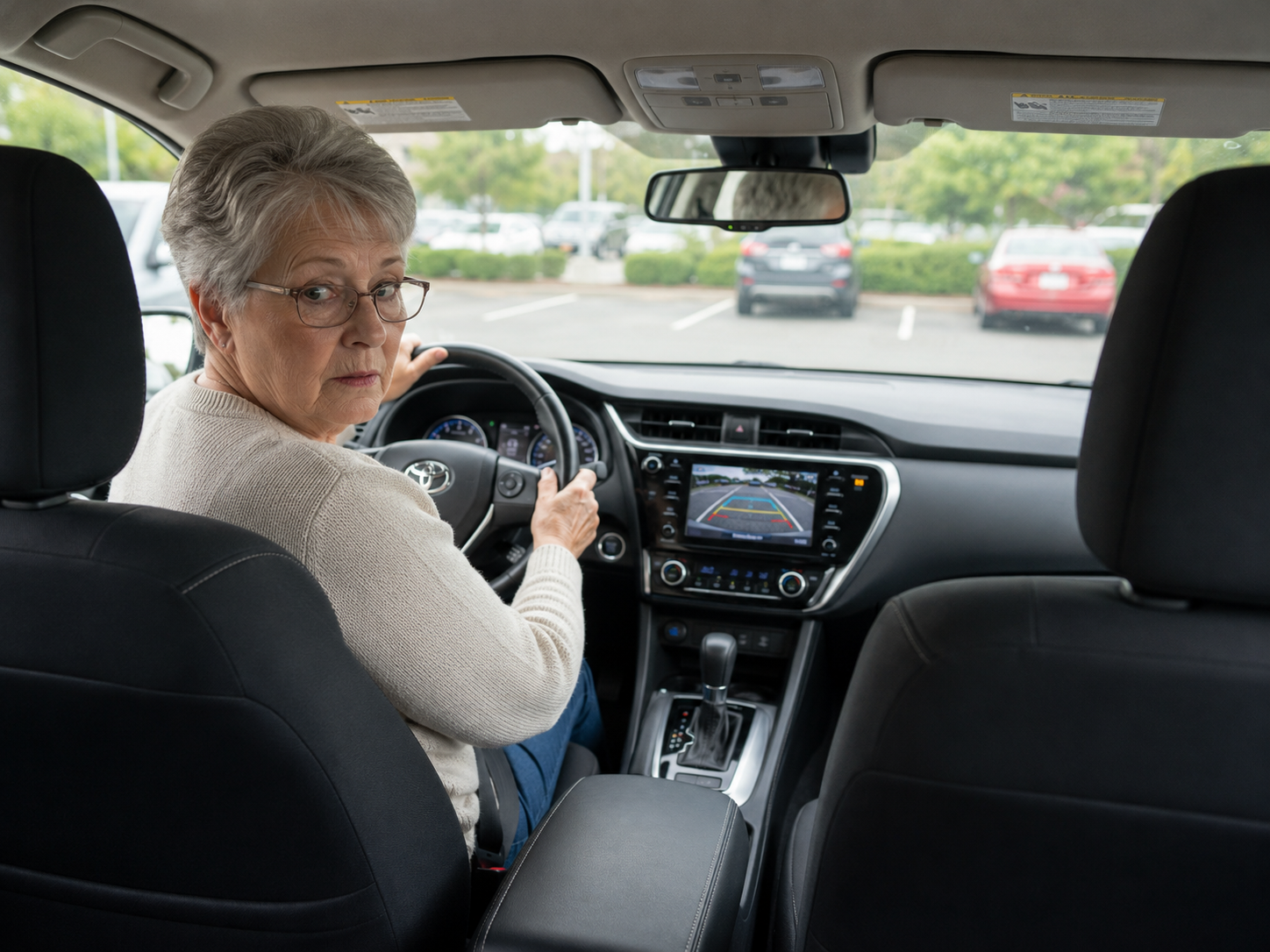Senior driver practicing parking and backing up