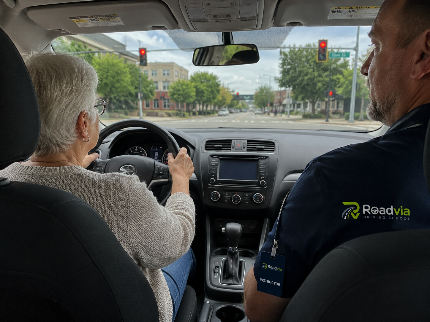 Senior driver practicing in everyday traffic