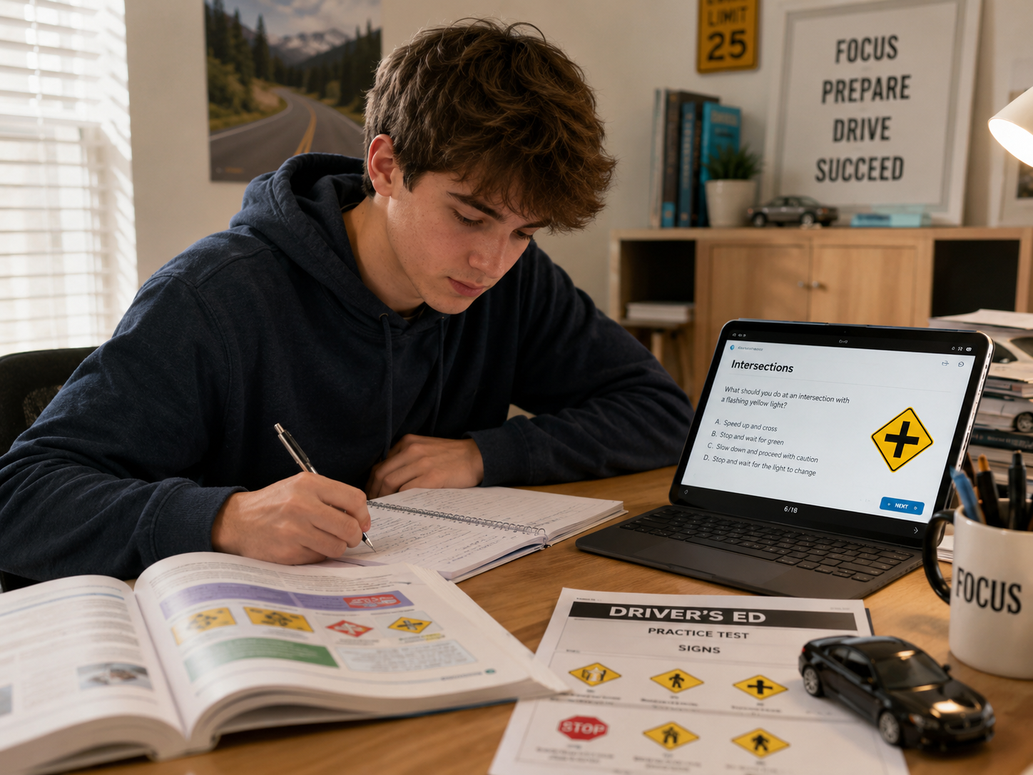 Teen studying for Driver's Ed